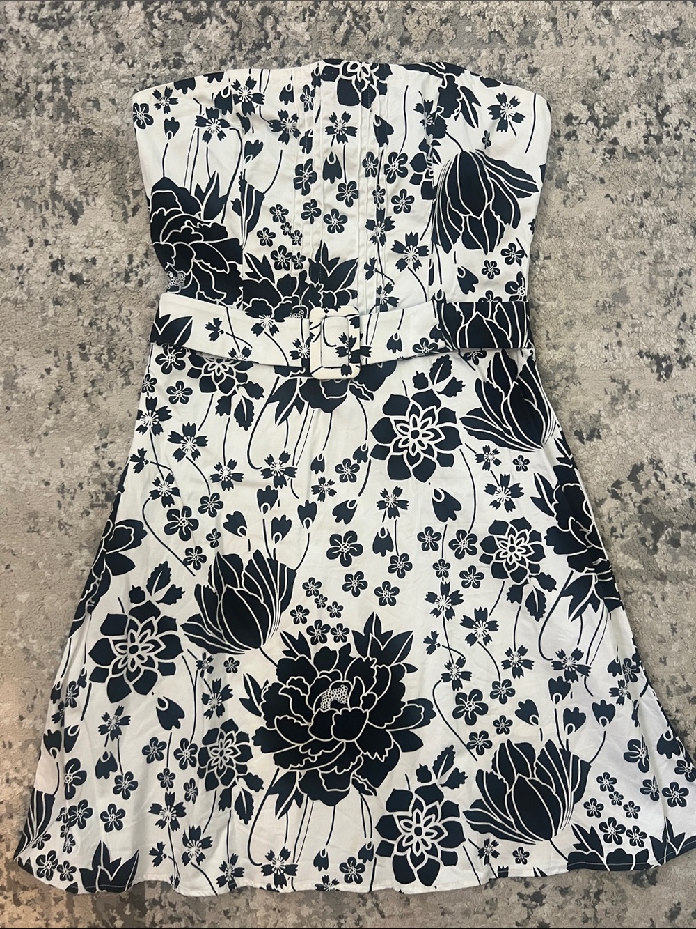 B. Smart Vintage Y2K  Strapless Black & White Floral Belted Cotton Dress,Size 12